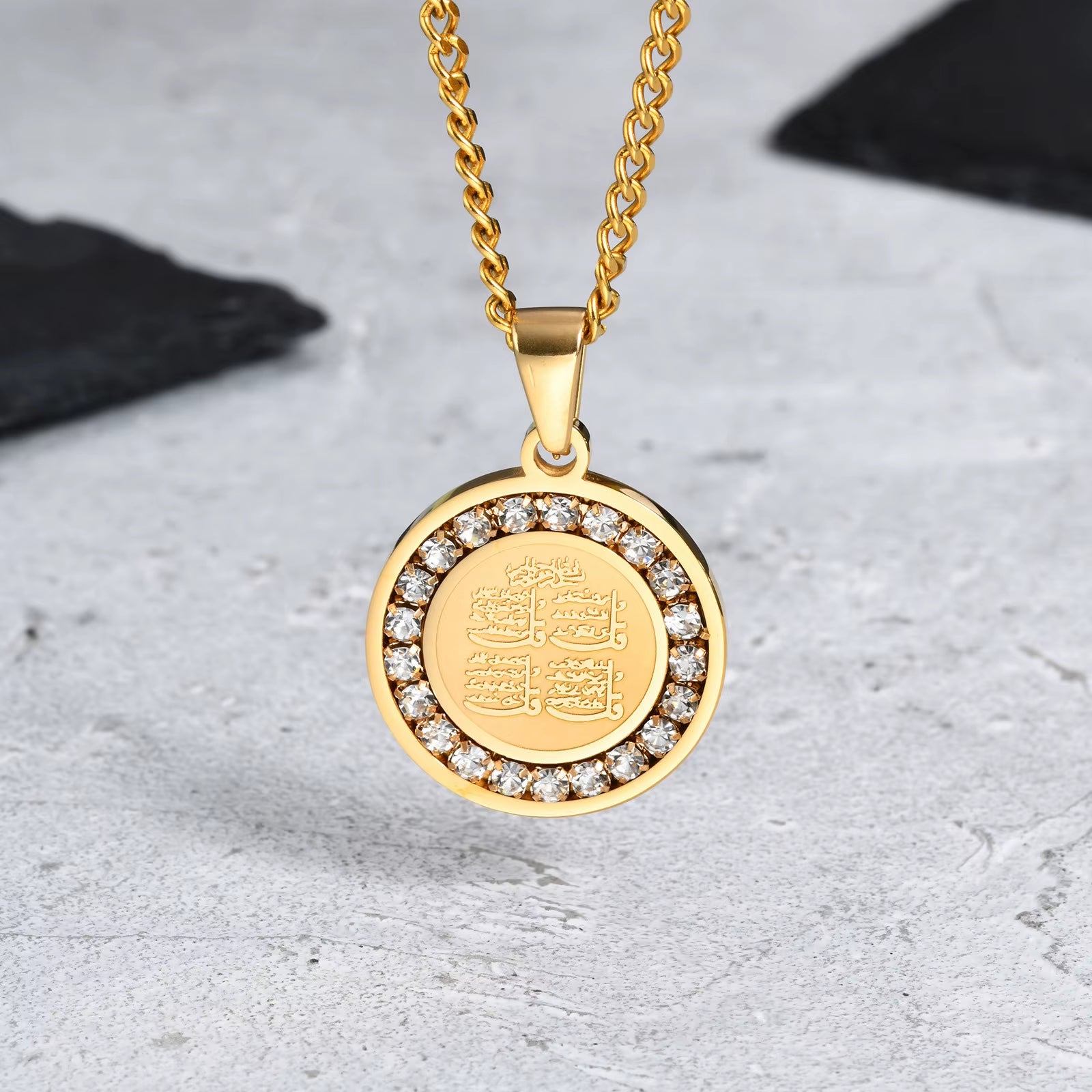 Bible Prayer Zircon Necklace for Men Boys,Stainless Steel Praying Hands Coin Pendant,Luxury Faith Jewelry Gift