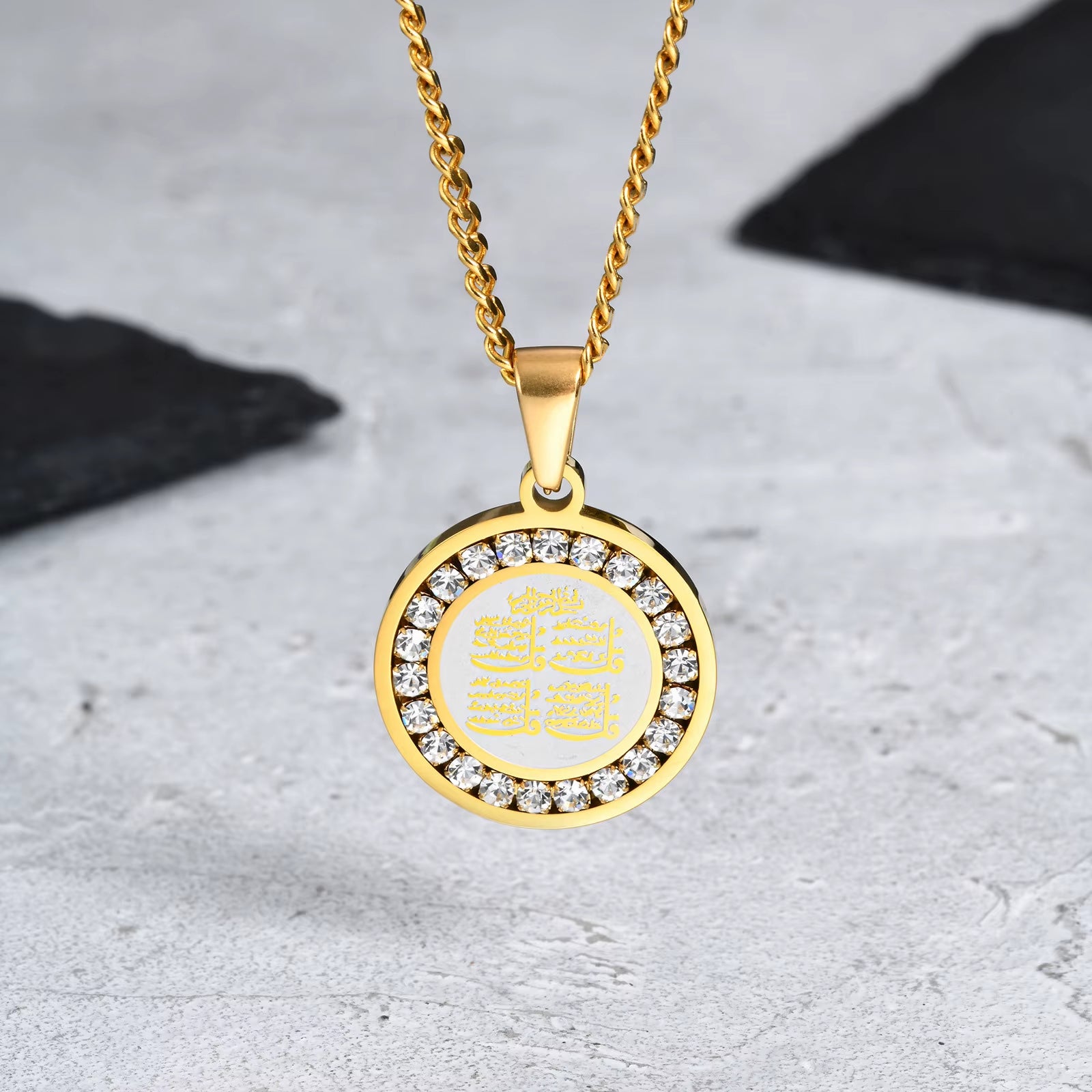 Bible Prayer Zircon Necklace for Men Boys,Stainless Steel Praying Hands Coin Pendant,Luxury Faith Jewelry Gift