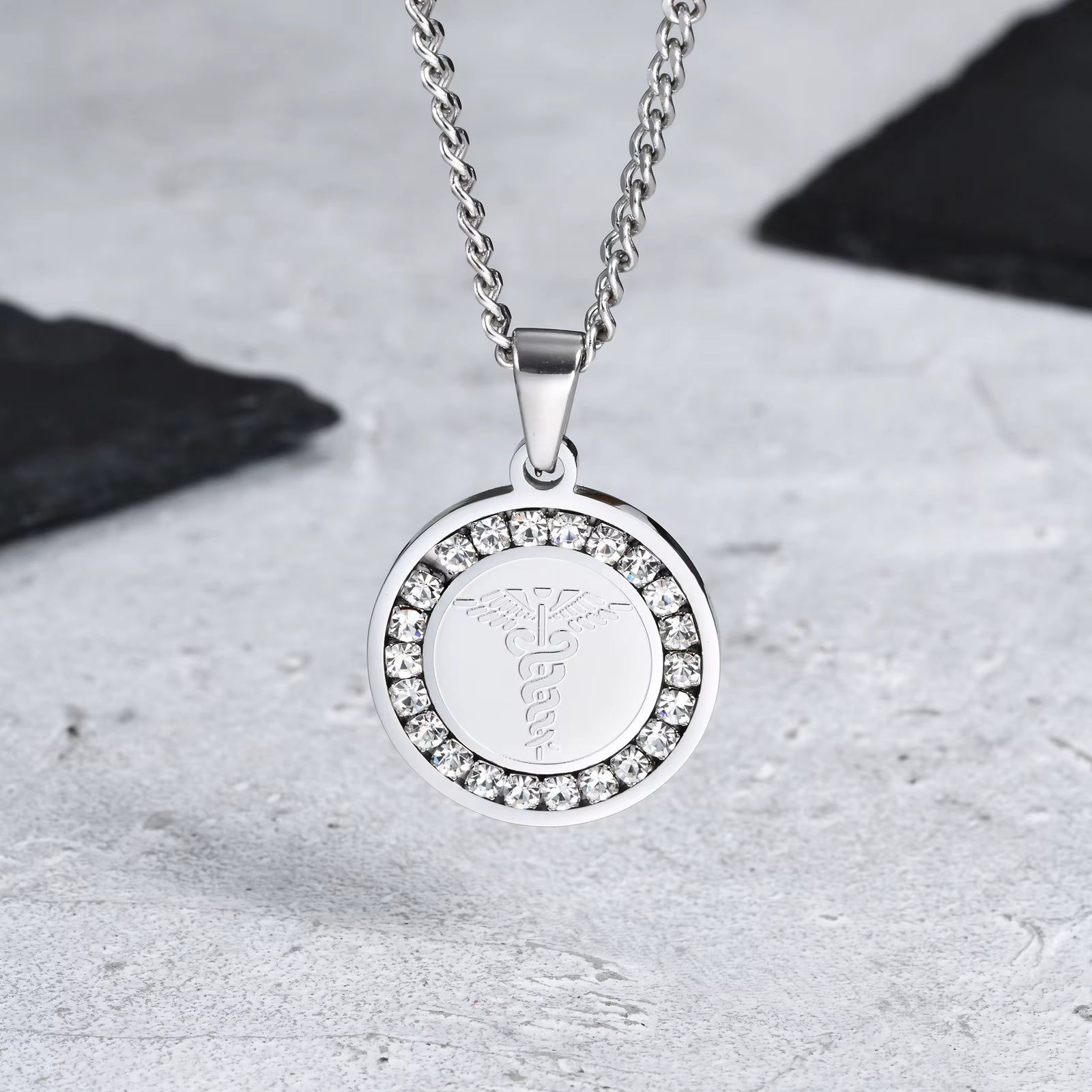 Bible Prayer Zircon Necklace for Men Boys,Stainless Steel Praying Hands Coin Pendant,Luxury Faith Jewelry Gift