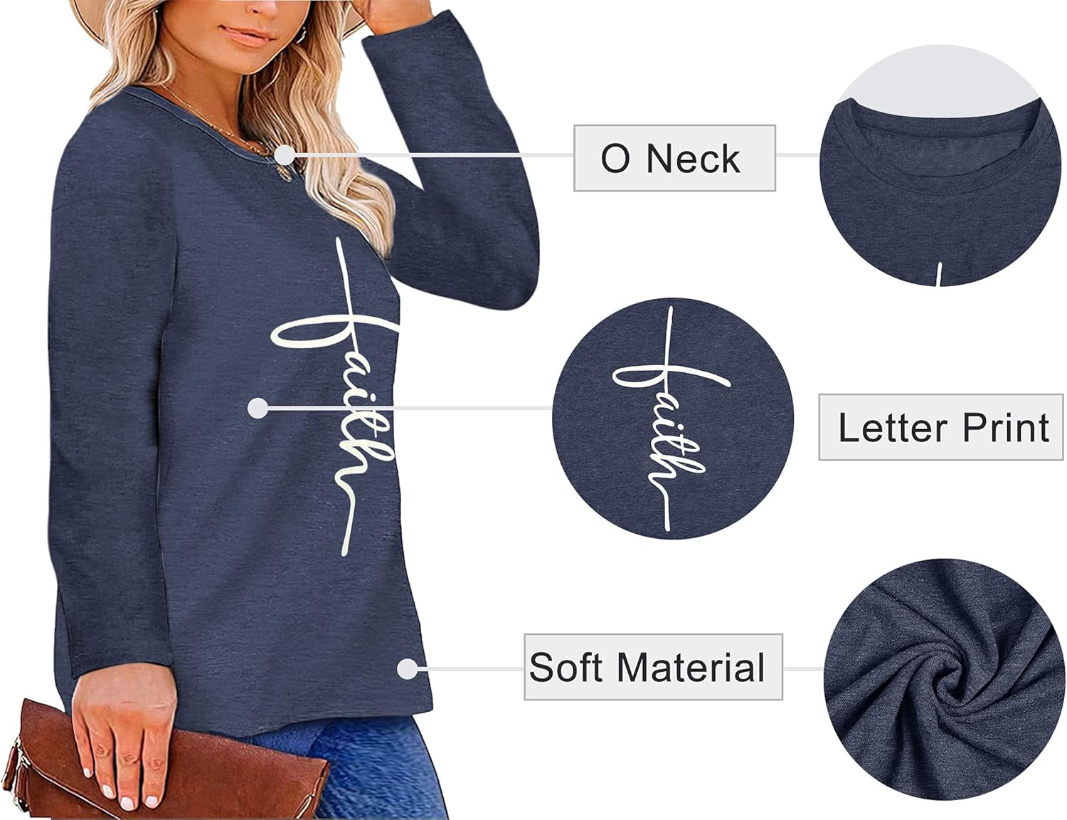 plus Size Faith Shirt Women Long Sleeve Graphic Tee Casual Sweatshirts with Pocket 1X - 5X