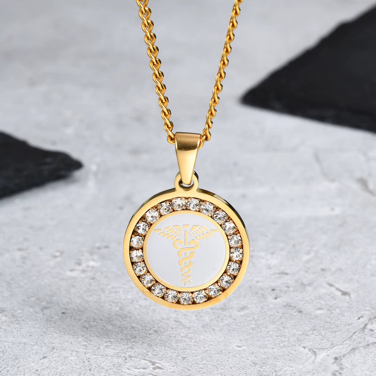 Bible Prayer Zircon Necklace for Men Boys,Stainless Steel Praying Hands Coin Pendant,Luxury Faith Jewelry Gift