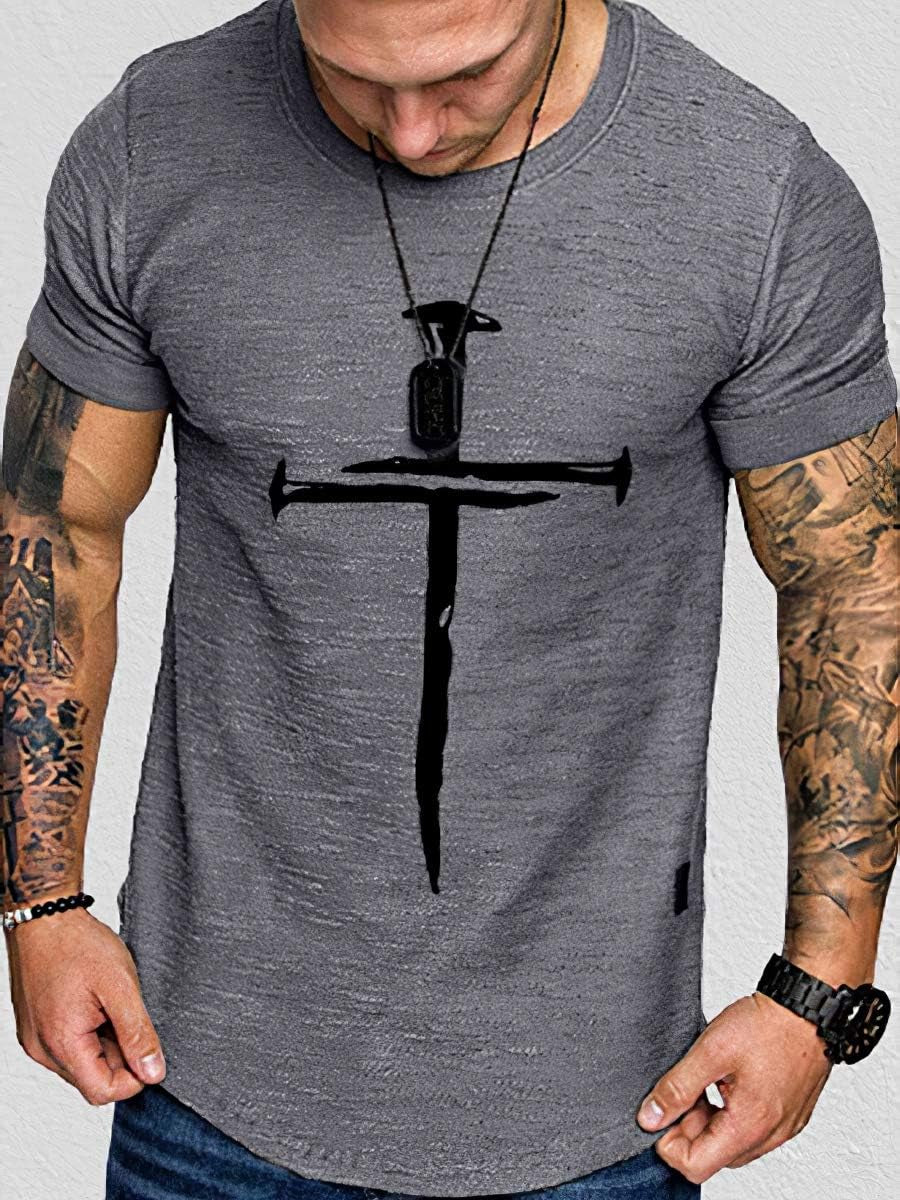 Men'S Fashion Jesus Cross Faith T-Shirt Christian Cross Print Casual Long Sleeve Shirt