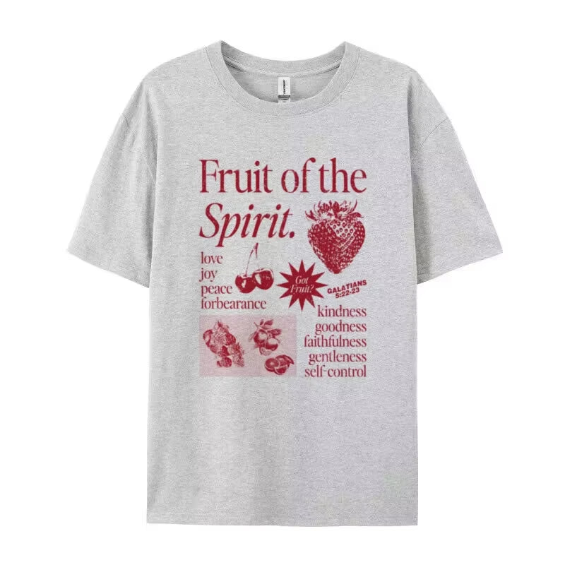 Retro Fruit of Spirit Bible Verse T Shirt Women Men Cool Religious T-Shirts Aesthetic Jesus Faith Tshirts Christian Clothes Gift