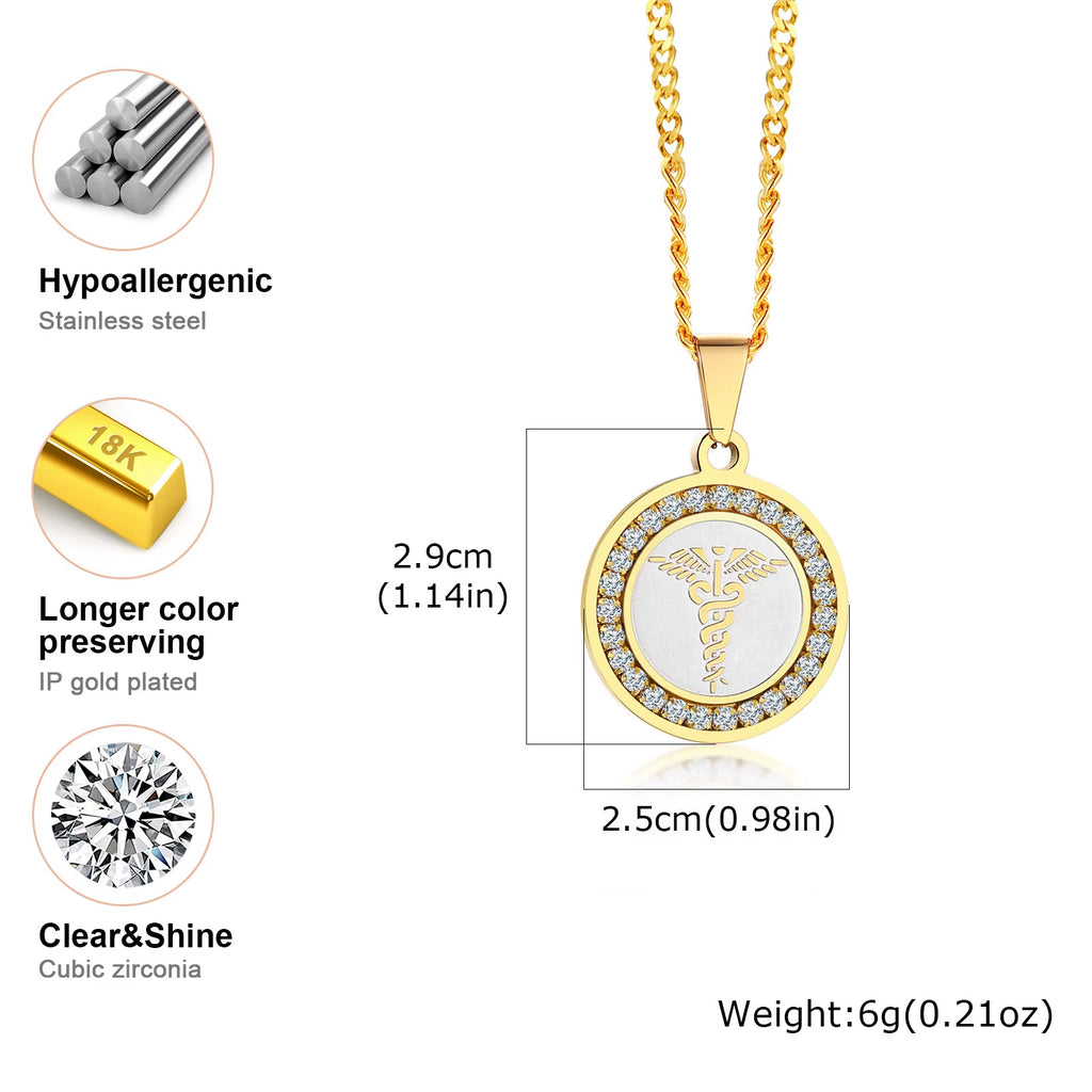 Bible Prayer Zircon Necklace for Men Boys,Stainless Steel Praying Hands Coin Pendant,Luxury Faith Jewelry Gift