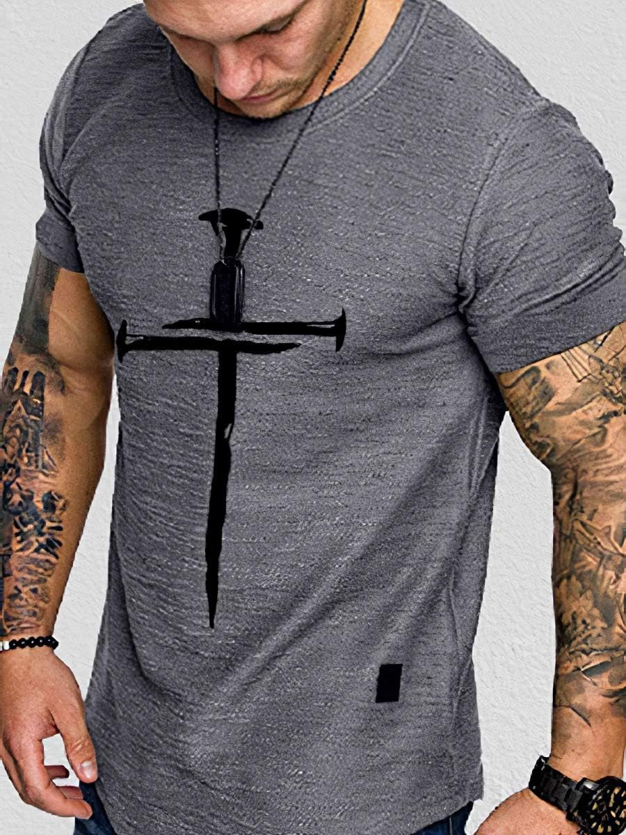 Men'S Fashion Jesus Cross Faith T-Shirt Christian Cross Print Casual Long Sleeve Shirt