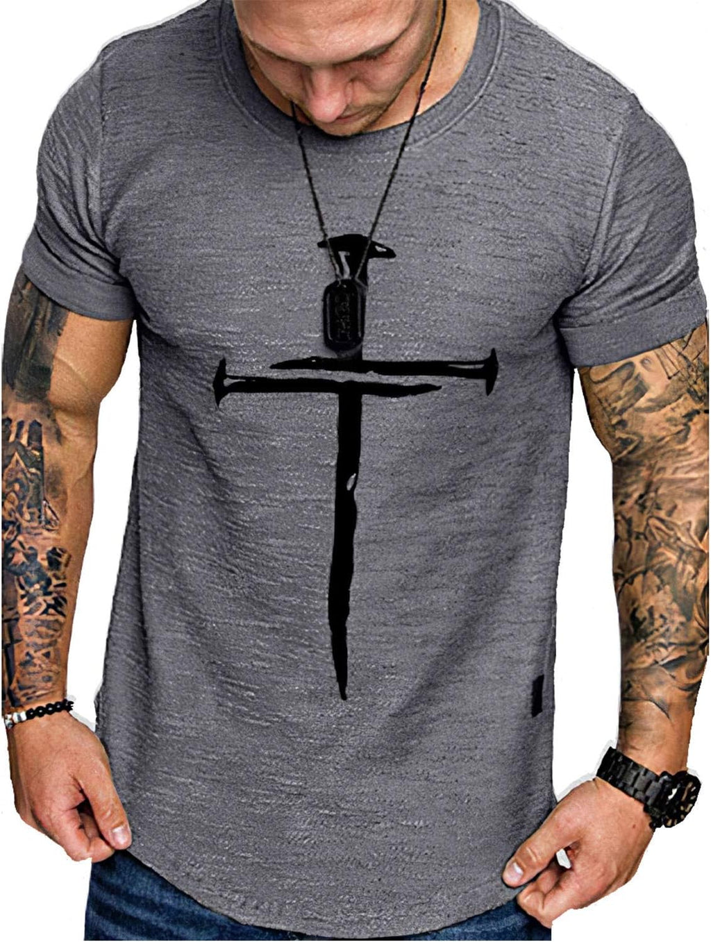 Men'S Fashion Jesus Cross Faith T-Shirt Christian Cross Print Casual Long Sleeve Shirt