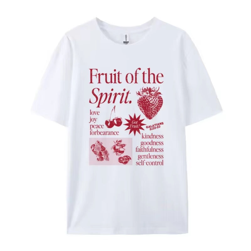 Retro Fruit of Spirit Bible Verse T Shirt Women Men Cool Religious T-Shirts Aesthetic Jesus Faith Tshirts Christian Clothes Gift